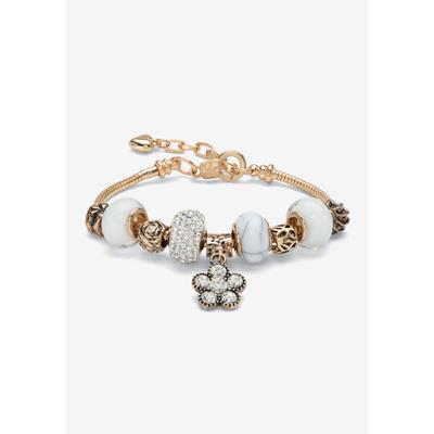 Women's Goldtone Antiqued Charm Bracelet (10Mm), Round Simulated Birthstone 8 Inches by PalmBeach Jewelry in April