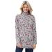 Plus Size Women's Mockneck Long-Sleeve Tunic by Woman Within in Heather Grey Red Pretty Floral (Size 4X)