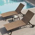 Pellebant Brown Outdoor Adjustable Chaise Lounge Chair with End Table Set of 3