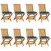 Walmeck Patio Chairs with Blue Cushions 8 pcs Solid Teak Wood