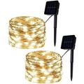 2 Packs 33ft 100 LED Solar Outdoor String Lights Solar Powered Fairy Lights Copper Wire Lights Waterproof Outdoor String Lights for Garden Patio