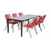 Armen Living Fineline and Clip 7PC Fabric Outdoor Dining Set in Brown/Brick Red