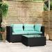 Walmeck Patio Furniture Set 3 Piece with Cushions Black Poly Rattan