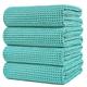 POLYTE Microfibre Oversize Quick Dry Lint Free Bath Towel, 152 x 76 cm, 4 Pack (Aqua, Waffle Weave)