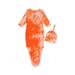 Canrulo 2PCS Baby Boy Girl Tie-Dye Long Sleeve Round Neck Knitted Swaddle Wrap Blanket + Hat Set Orange One Size