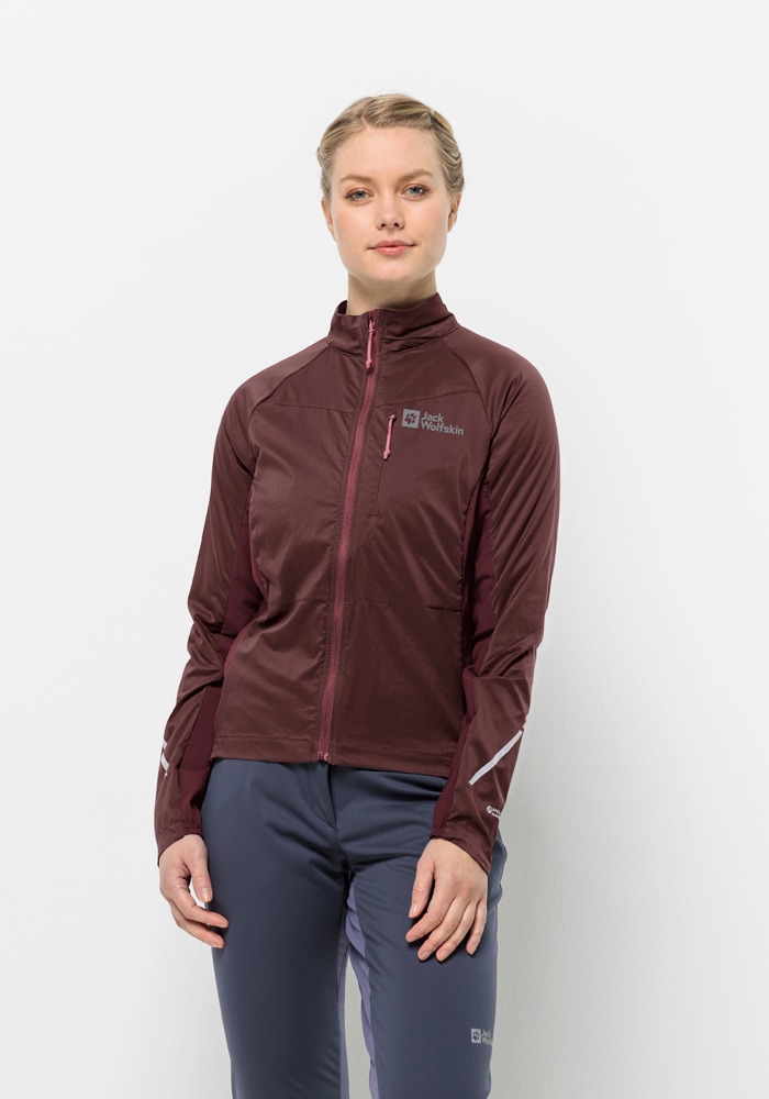 Fahrradjacke JACK WOLFSKIN "MOROBBIA ALPHA INS JKT W", Damen, Gr. S (36), braun (schwarz, maroon), 1. OBERSTOFF 100% POLYAMID 2. OBERSTOFF 88% POLYAMID, 12% ELASTHAN 1.FUTTER 100% POLYESTER 2.LINING 100% POLYESTER, Jacken Image
