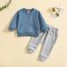 Wavsuf Plus Size Outfits Sets Comfort Pants Long Sleeve Solid with Pockets Blue Two Piece Sets Size 6-12 Months