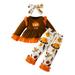 wybzd Toddler Baby Girls Thanksgiving Outfits Turkey Print Ruffle Long Sleeve Tops+Pants+Headband Set