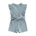 Nituyy Kids Girls Playsuit Crew Neck Ruffles Sleeveless Solid Color Rib Knit Jumpsuits Summer Casual Clothes Bodysuits Romper with Belt