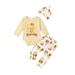 Eyicmarn Baby Girls Boys Halloween Outfits Letter Print Rompers Pumpkin/Turkey Print Long Pants Hat 3Pcs Thanksgiving Clothes Set