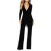 Olyvenn Women Sexy Strapless Color Block Botton Off The Shoulder Long Sleeve Jumpsuit Wide Leg Pants Rompers 2023 Lightweight Outdoor Formal Rompers Jumpsuit for Women Stylish Black 4