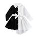 ZRBYWB Girls Dresses Fashion Girl Long Sleeve Color Block Contrast Bow Tie Daily Irregular Princess Dresses Fashion Dress