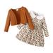 Mikrdoo Baby Girls Outfits 9 Months Newborn Girls Floral Print Doll Collar 12 Months Baby Girls Long Sleeve Dress Cardigan Coat 2Pcs Nice Apparel Clothes Set Brown