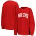 Women's Pressbox Scarlet Ohio State Buckeyes Comfy Corded Vintage Wash Basic Arch Pullover Sweatshirt