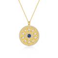 Women's Gold / Blue / White Gold Plated With Blue Sapphire & Cubic Zirconia Mandala Medallion Pendant Necklace Genevive Jewelry