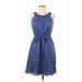 Talbots Casual Dress - Mini Scoop Neck Sleeveless: Blue Print Dresses - Women's Size 4 Petite