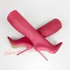 Knielange Leder-Stiefel mit Stiletto-Absatz für Damen, neu in spitzen Lackleder-High-Heels, Winterstiefel, Winter, große Größe, modische Design-Schuhe