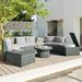 Half Round Outdoor Patio Wicker Sofa Set w/ Round Table & Stoeage Box