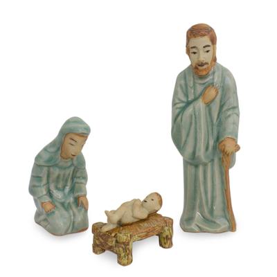 Handmade Holy Celebration Celadon nativity scene (Thailand) - 24 x 17 x 12