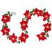 Christmas Poinsettia Garland with Red Berries and Holly Leaves 9.8 FT Artificial Flower Xmas String Lights Battery Operated Waterproof Cordless Indoor & Outdoor Decorations