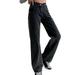 Sehao wide leg pants for women jeans Crossed High Rise Button Pocket Trousers Slacks Straight Leg Pants women pants Black 2XL