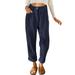 Sehao pants for women Corduroy Pockets Cropped Straight Leg Pants Elegant Casual ankle pants travel pants women Navy 2XL