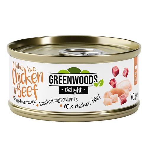 6x 70g Delight Hühnerfilet mit Rind Greenwoods Katzenfutter nass