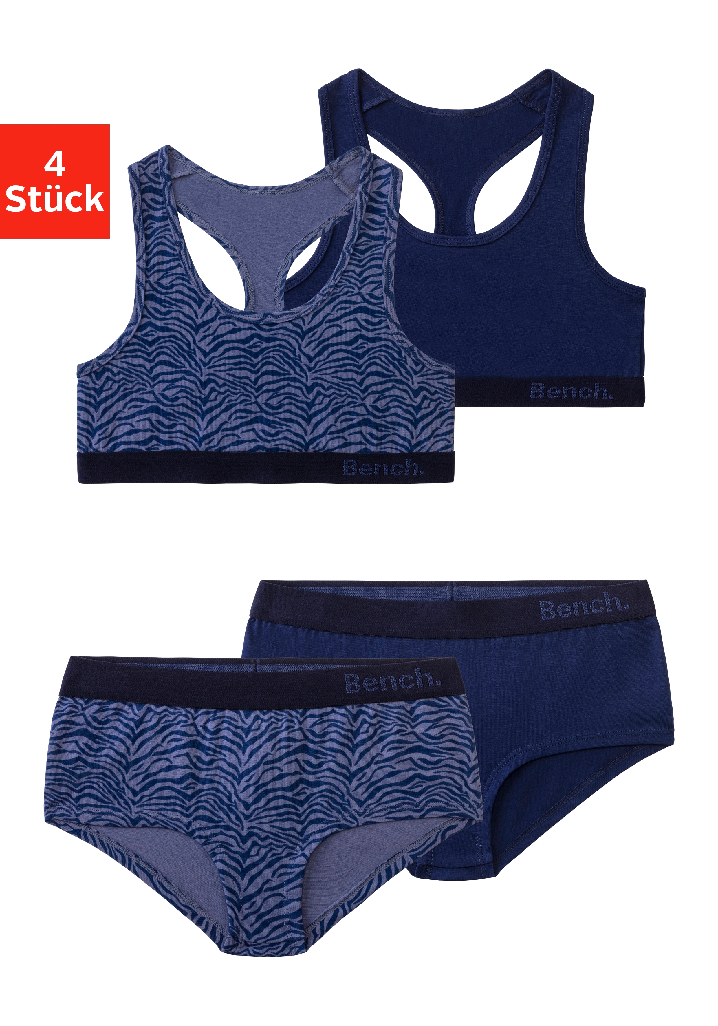 Set: Bustier BENCH., Kinder, Gr. 182, N-Gr, blau (navy), Obermaterial: 95% Baumwolle, 5% Elasthan, gemustert, unifarben, figurbetont, BH-Sets, in tonigem Zebramuster Image
