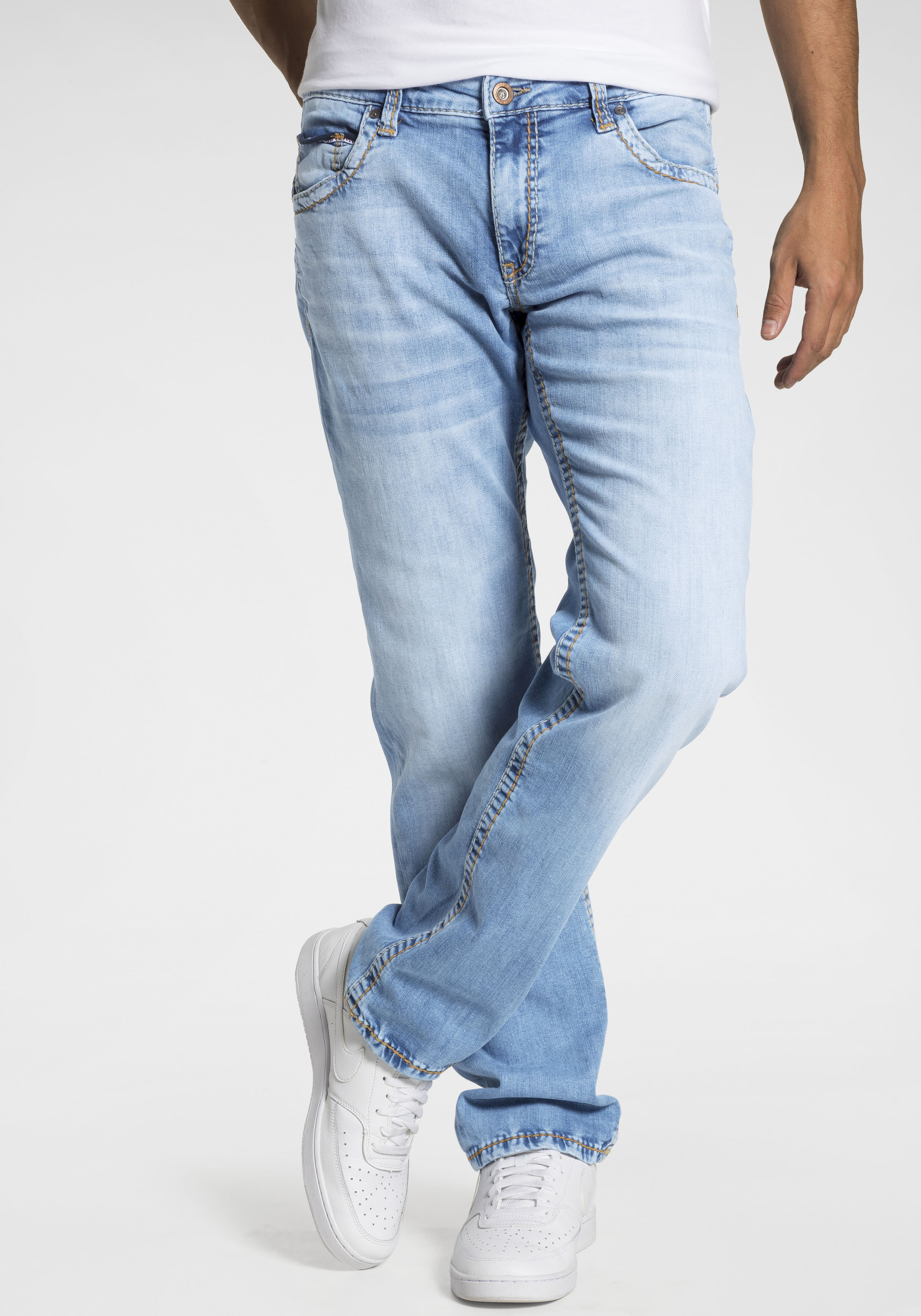 Loose-fit-Jeans CAMP DAVID "CO:NO", Herren, Gr. 32, Länge 32, blau (light vintage), Denim/Jeans, Obermaterial: 99% Baumwolle, 1% Elasthan, unifarben, comfort fit lang, Jeans, mit markanten Nähten und Stretch
