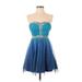 As U Wish Cocktail Dress - A-Line Open Neckline Sleeveless: Blue Solid Dresses - Women's Size 1