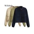 Willshela Women Fashion Solid Bomber Jackets Coat With Pockets V-Neck Single Breasted Long Sleeves