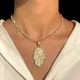 New Gold Silver Color Crystal Hamsa Hand Pendant Necklace For Women Full Rhinestone Evil Eye Choker