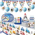 Decoration For Children's Party Cutlery Set Excavator Balloon Napkin Paper Cup Banner Baby