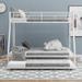 Twin over Full Bed with Sturdy Steel Frame, Bunk Bed with Twin Size Trundle, Two-Side Ladders, White