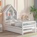 Twin Size House-Shaped Headboard with Fence Guardrails and Trundle