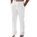 Enjoybuy Men s Linen Drawstring Beach Golf Elastic Waist Spring Long Casual Loose Summer Yoga Cotton Pants 01-white Large