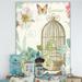 DESIGN ART Designart Vintage Floral Birdcage II Traditional Premium Canvas Wall Art - Blue 24 in. wide x 32 in. high