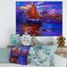 DESIGN ART Designart Red Sail Ship On Purple Sunset Nautical & Coastal Canvas Wall Art Print 32 in. wide x 16 in. high