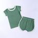 Wavsuf Kids Sets Clothes Comfort Cute Crew Neck Solid Short Sleeve Shorts Green Outfits Set Size 2-3 Years