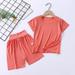 Wavsuf Outfits Set Clothes for Kids Comfort Crew Neck Solid Short Sleeve Shorts Orange Suit Size 5-6 Years