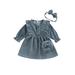 Nituyy Toddler Girl Autumn Sweet Dress Long Sleeve Round Neck Ruffled Button A-Line Dress with Bow Headband and Bag