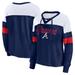 Women's Fanatics Branded Navy/White Atlanta Braves Even Match Lace-Up Long Sleeve V-Neck T-Shirt