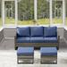 Latitude Run® Ingvald 74" Wide Outdoor Wicker Sofa Patio Couch w/ Ottoman Wicker/Rattan/Olefin Fabric Included in Gray/Blue | Wayfair