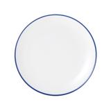 Mikasa Hospitality 5256491 8" Round Bistro Coupe Plate - Porcelain, Blue Pinstripe, Blue Band, White
