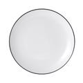 Mikasa Hospitality 5260381 9" Round Bistro Coupe Plate - Porcelain, Black Pinstripe, Black Band, White