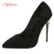 Aphixta 12cm Super High Stiletto Heels Pumps Women Office Flock Pointed Toe Thin Heel Party Shoes Woman Plus Large Size 44 45