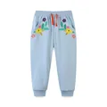 Jumping Meters 2-7T Girls Sweatpants Floral Embroidery Autumn Spring Drawstring Baby Trousers