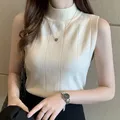 Blouse Women Blusas Mujer De Moda 2023 Verano Sleeveless Knitted Blouse Shirt Women Tops Turtleneck