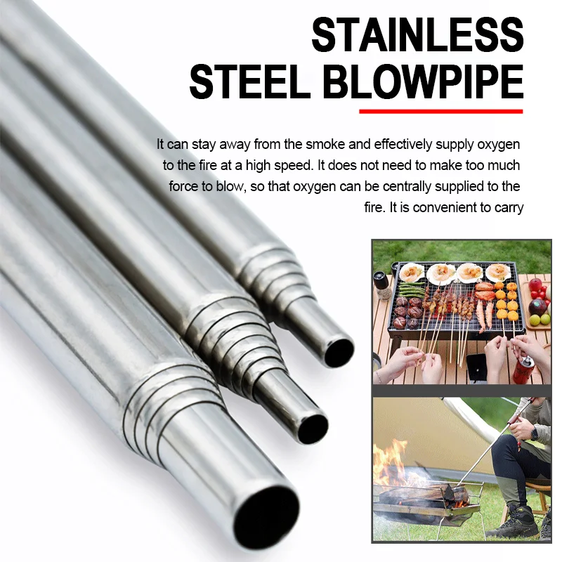 Blow Fire Tube Mund Blasrohr Outdoor Edelstahl Teleskop Feuer Gebläse Mini Tragbare Camping Kochen Blowing Fire Stick Image