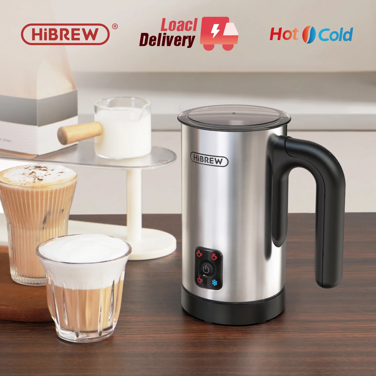 Hibrew 4 in 1 Milch schäumer Schaum Schaum voll automatischer Milch wärmer kalt/heiß Latte Cappuccino Schokoladen protein Pulver m3a Image